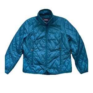 Lands End Quilted Barn Jacket Womens M Packable Primaloft Lightweight Blue Teal